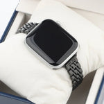 小腰七珠不鏽鋼錶帶 適用Apple Watch Series 6 & SE &，適用Apple Watch Series 7 45mm / 6 & SE & 5 & 4 44mm / 3 & 2 & 1 42mm，適用Apple Watch Series 8&7 41mm / SE 2&6&SE&5&4 40mm / 3&2&1 38mm