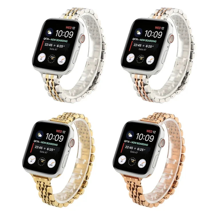 小腰七珠不鏽鋼錶帶，適用於 Apple Watch Series 6 & SE &，適用於 Apple Watch Series 7 45毫米 / 6 & SE & 5 & 4 44毫米 / 3 & 2 & 1 42毫米，適用於 Apple Watch Series 8&7 41毫米 / SE 2&6&SE&5&4 40毫米 / 3&2&1 38毫米