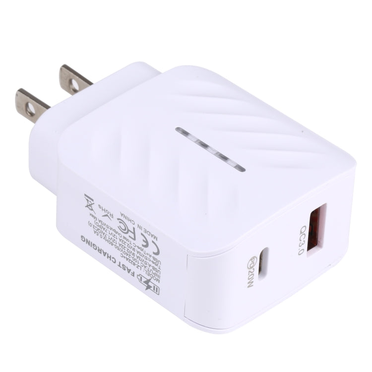 LZ-822A+C PD 20W USB-C / Type-C + QC 3.0 USB 快速旅行充電器，美規插頭，歐規插頭