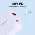 LZ-822A+C PD 20W USB-C / Type-C + QC 3.0 USB 快速旅行充電器，美規插頭，歐規插頭