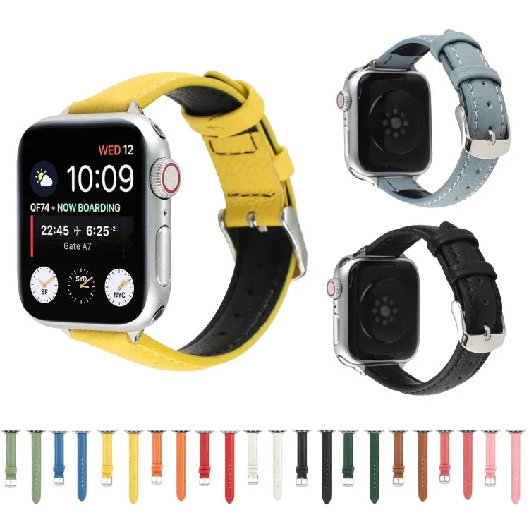 14mm 薄款真皮錶帶，適用於 Apple Watch Series，7 45mm / 6 & SE & 5 & 4 44mm / 3 & 2 & 1 42mm，7 41mm / 6 & SE & 5 & 4 40mm / 3 & 2 & 1 38mm