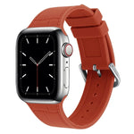 Bamboo silicone replacement strap for Apple Watch in orange color, compatible with various Apple Watch models.