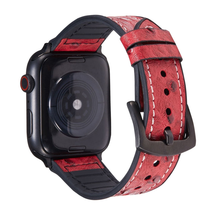 鴕鳥紋理皮革替換錶帶 適用於 Apple Watch Series，7 45mm / 6 & SE & 5 & 4 44mm / 3 & 2 & 1 42mm，7 41mm / 6 & SE & 5 & 4 40mm / 3 & 2 & 1 38mm