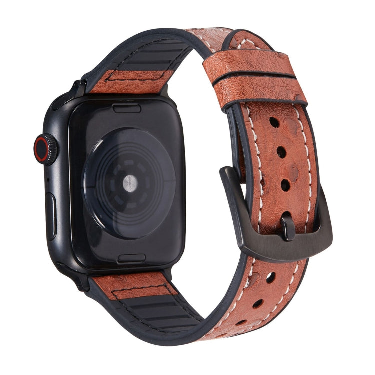 鴕鳥紋理皮革替換錶帶 適用於 Apple Watch Series，7 45mm / 6 & SE & 5 & 4 44mm / 3 & 2 & 1 42mm，7 41mm / 6 & SE & 5 & 4 40mm / 3 & 2 & 1 38mm