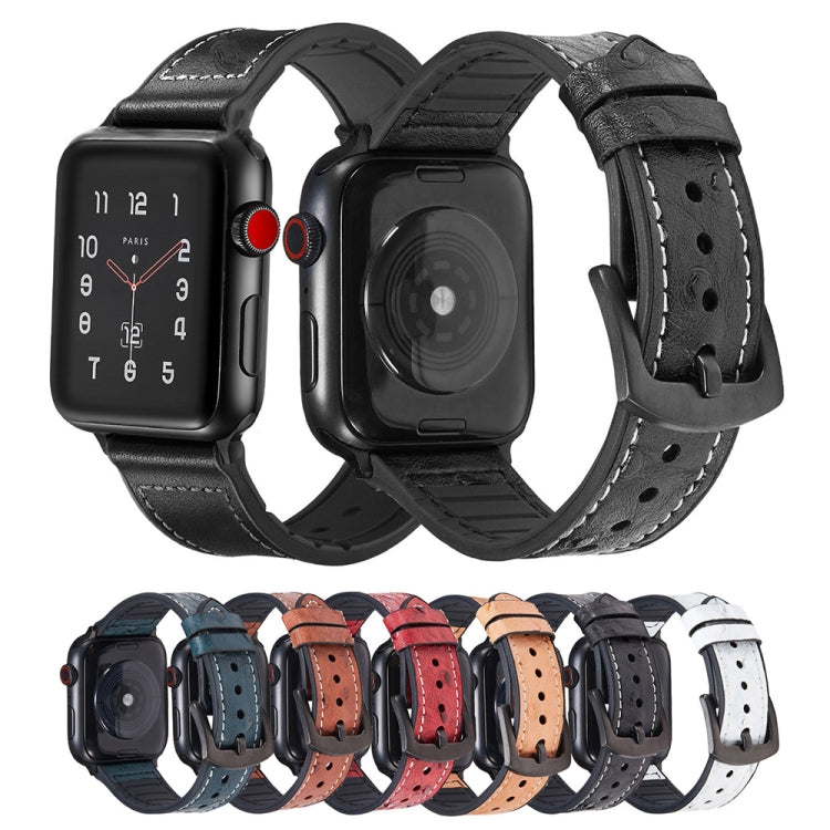 鴕鳥紋理皮革替換錶帶 適用於 Apple Watch Series，7 45mm / 6 & SE & 5 & 4 44mm / 3 & 2 & 1 42mm，7 41mm / 6 & SE & 5 & 4 40mm / 3 & 2 & 1 38mm