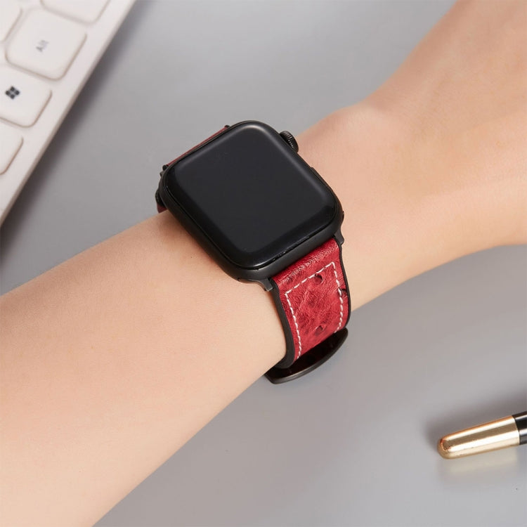 鴕鳥紋理皮革替換錶帶 適用於 Apple Watch Series，7 45mm / 6 & SE & 5 & 4 44mm / 3 & 2 & 1 42mm，7 41mm / 6 & SE & 5 & 4 40mm / 3 & 2 & 1 38mm