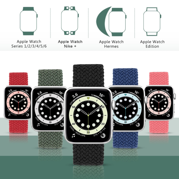 金屬頭編織尼龍純色替換錶帶，適用於 Apple Watch Series 6 & SE & 5 & 4 44mm / 3 & 2 & 1 42mm，XS 135mm、S 145mm、M 155mm