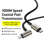 Baseus CATPN-01 100W 5A PD3.1 Gen2 USB-C / Type-C 轉 USB-C / Type-C 高清同屏同軸錘式線，線長：1.5m