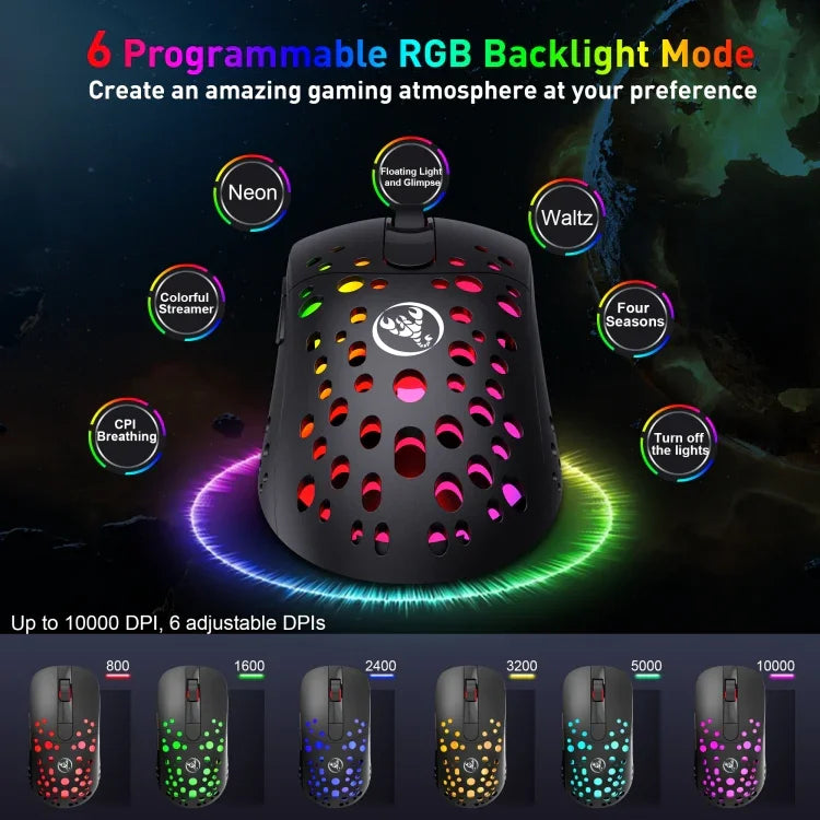 HXSJ T100 10000 DPI RGB 巨集定義有線無線雙模滑鼠