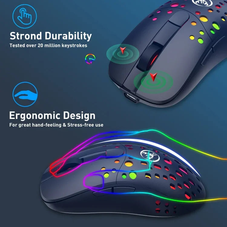HXSJ T100 10000 DPI RGB 巨集定義有線無線雙模滑鼠