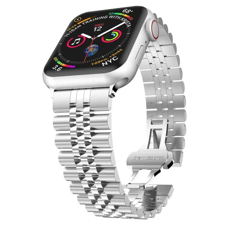 五珠不鏽鋼替換錶帶，適用於 Apple Watch 系列，7 45mm / 6 & SE & 5 & 4 44mm / 3 & 2 & 1 42mm，7 41mm / 6 & SE & 5 & 4 40mm / 3 & 2 & 1 38mm