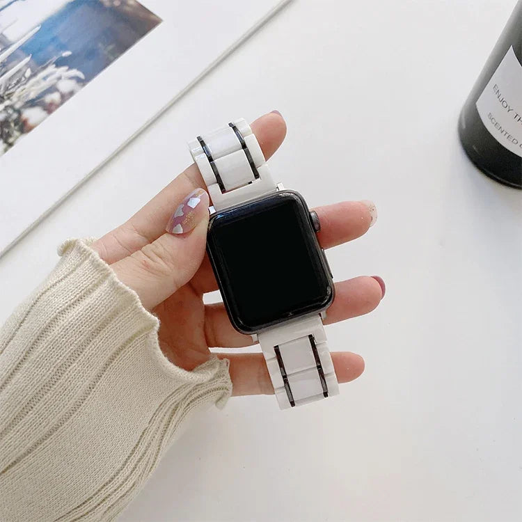 五珠陶瓷鋼製替換錶帶，適用於 Apple Watch 系列，7 45mm / 6 & SE & 5 & 4 44mm / 3 & 2 & 1 42mm，7 41mm / 6 & SE & 5 & 4 40mm / 3 & 2 & 1 38mm