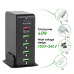 6合1 65W PD USB-C / Type-C + QC 3.0 USB + 4 USB 多埠旅行充電器，US插頭，EU插頭，UK插頭，AU插頭