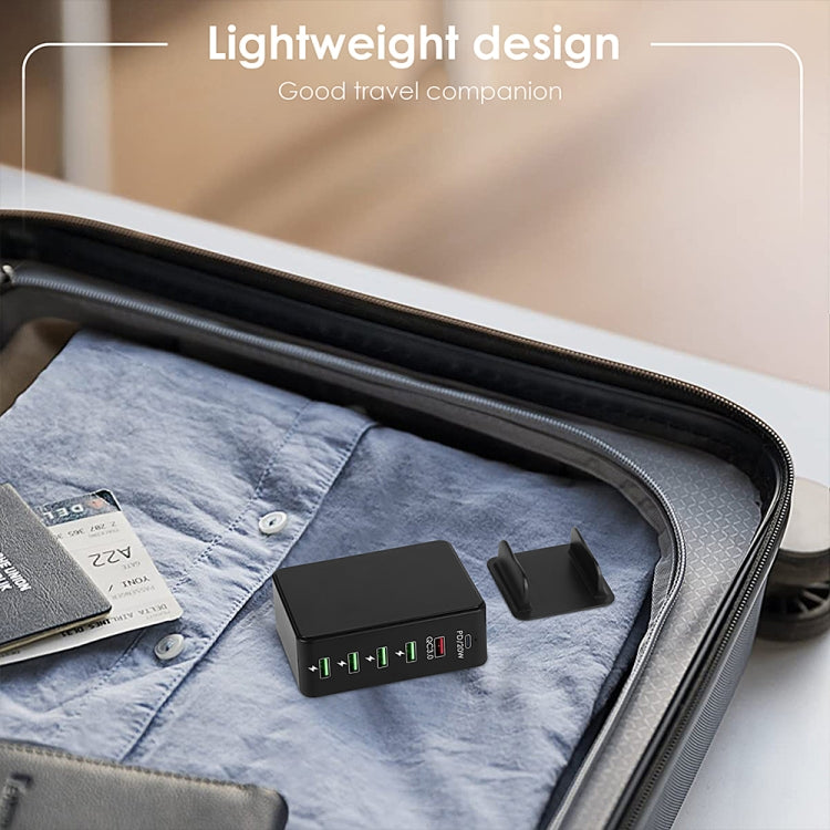6合1 65W PD USB-C / Type-C + QC 3.0 USB + 4 USB 多埠旅行充電器，US插頭，EU插頭，UK插頭，AU插頭