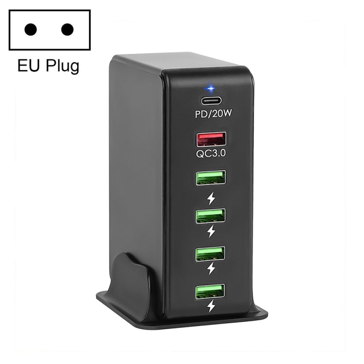 6合1 65W PD USB-C / Type-C + QC 3.0 USB + 4 USB 多埠旅行充電器，US插頭，EU插頭，UK插頭，AU插頭