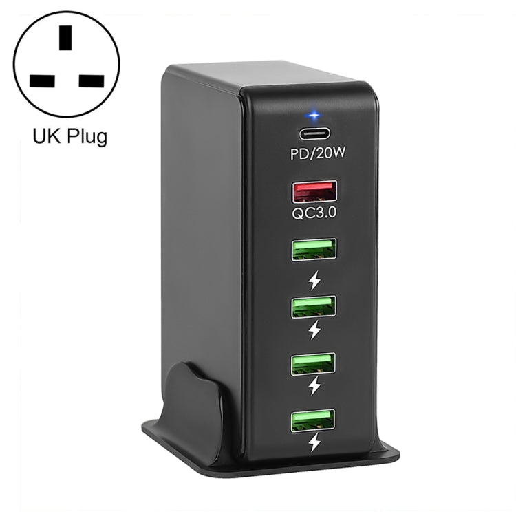 6合1 65W PD USB-C / Type-C + QC 3.0 USB + 4 USB 多埠旅行充電器，US插頭，EU插頭，UK插頭，AU插頭
