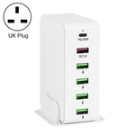 6合1 65W PD USB-C / Type-C + QC 3.0 USB + 4 USB 多埠旅行充電器，US插頭，EU插頭，UK插頭，AU插頭