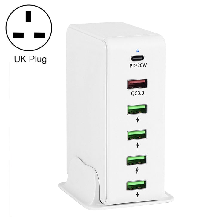 6合1 65W PD USB-C / Type-C + QC 3.0 USB + 4 USB 多埠旅行充電器，US插頭，EU插頭，UK插頭，AU插頭