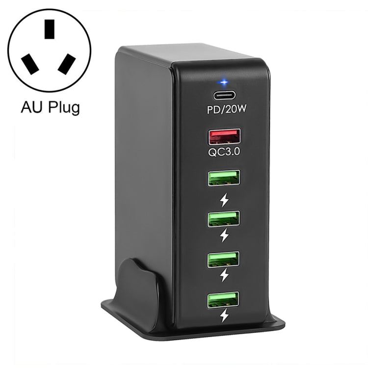6合1 65W PD USB-C / Type-C + QC 3.0 USB + 4 USB 多埠旅行充電器，US插頭，EU插頭，UK插頭，AU插頭