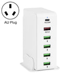 6合1 65W PD USB-C / Type-C + QC 3.0 USB + 4 USB 多埠旅行充電器，US插頭，EU插頭，UK插頭，AU插頭