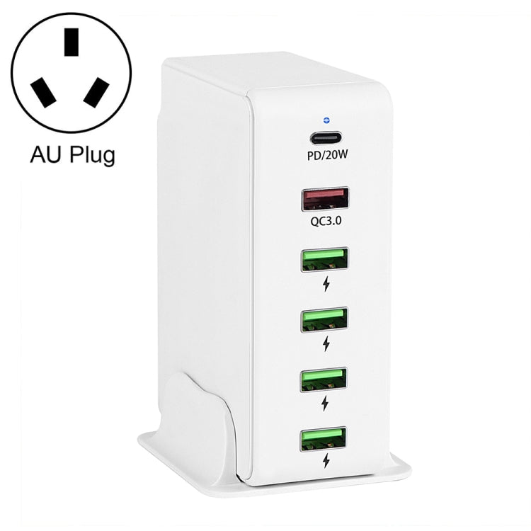 6合1 65W PD USB-C / Type-C + QC 3.0 USB + 4 USB 多埠旅行充電器，US插頭，EU插頭，UK插頭，AU插頭