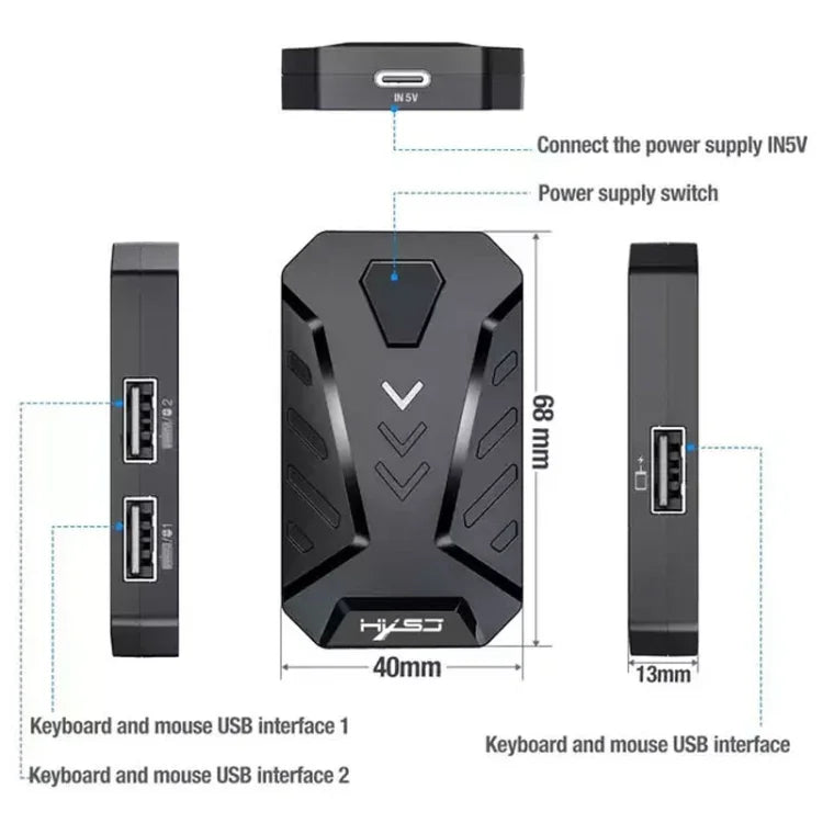 HXSJ V100+A883+P8 單手鍵盤 + 可編程遊戲滑鼠 + 鍵鼠轉換器套裝，V100+J900+P8