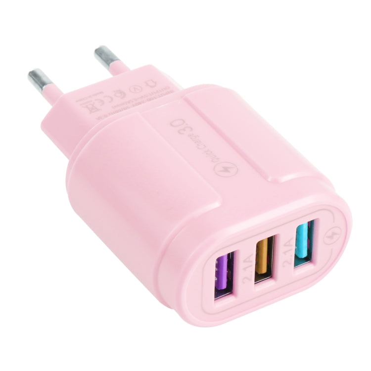 13-222 QC3.0 USB + 2.1A 雙USB埠馬卡龍旅行充電器，EU插頭，US插頭