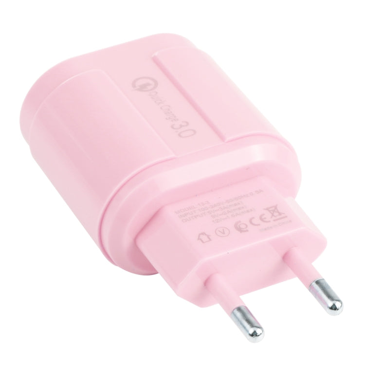 13-222 QC3.0 USB + 2.1A 雙USB埠馬卡龍旅行充電器，EU插頭，US插頭