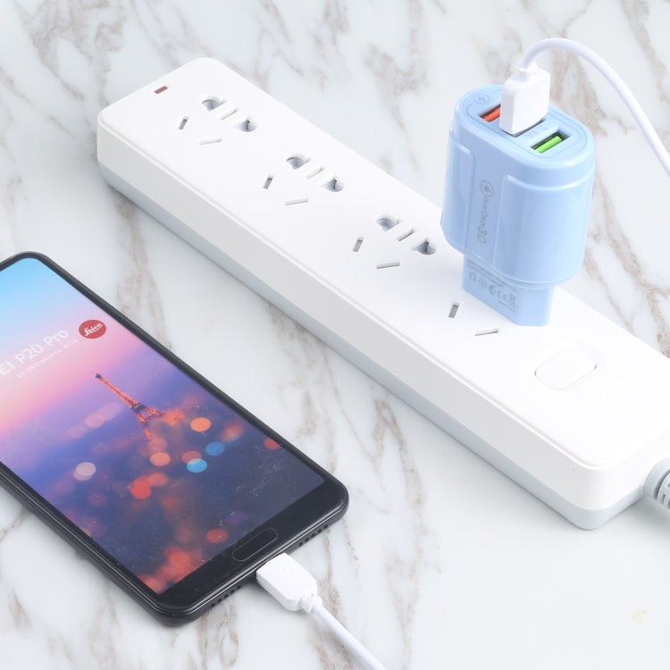 13-222 QC3.0 USB + 2.1A 雙USB埠馬卡龍旅行充電器，EU插頭，US插頭