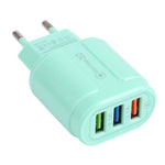 13-222 QC3.0 USB + 2.1A 雙USB埠馬卡龍旅行充電器，EU插頭，US插頭