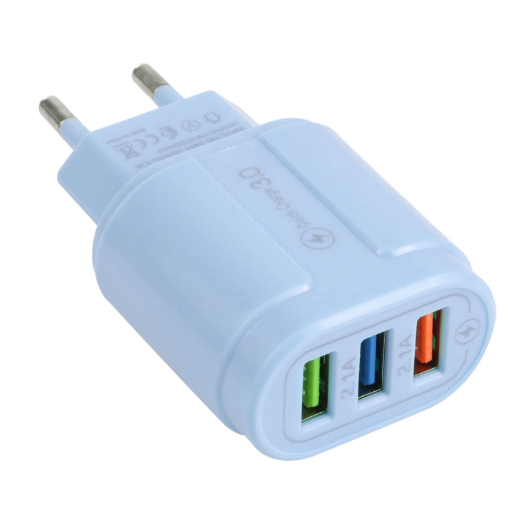 13-222 QC3.0 USB + 2.1A 雙USB埠馬卡龍旅行充電器，EU插頭，US插頭