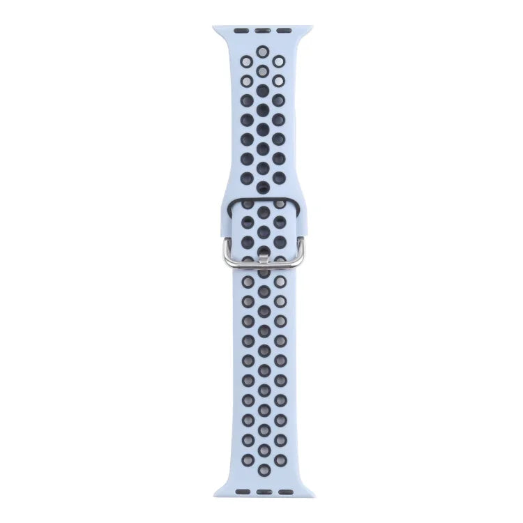 Metal Buckle Silicone Replacement Watchband For Apple Watch Series, 7 41mm / 6 & SE & 5 & 4 40mm / 3 & 2 & 1 38mm, 7 45mm / 6 & SE & 5 & 4 44mm / 3 & 2 & 1 42mm