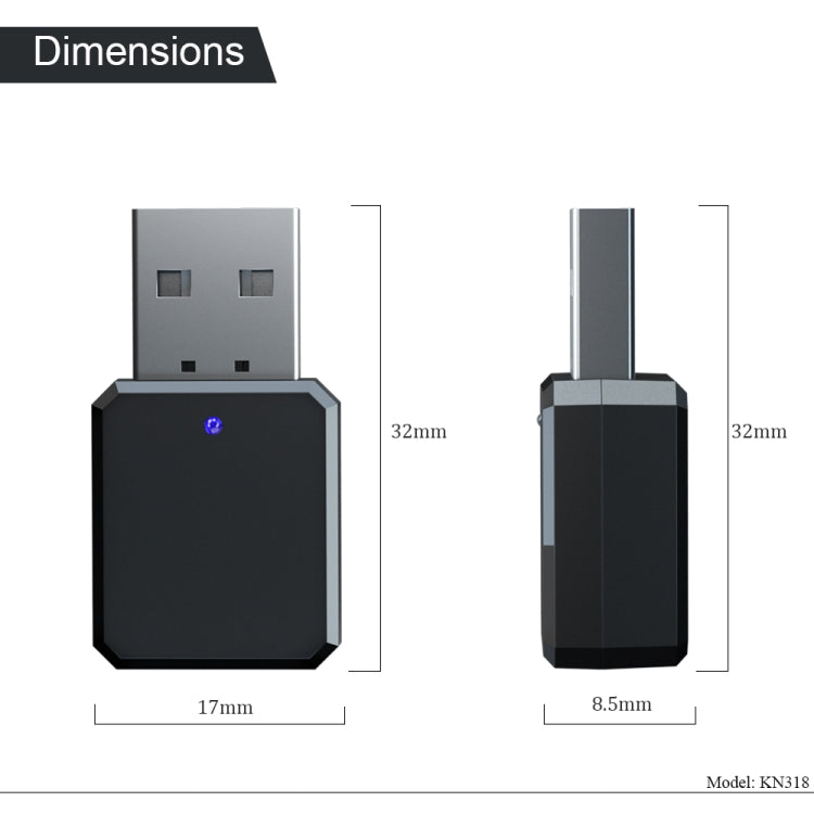 KN318 USB 藍牙5.1適配器音頻接收器, KN318
