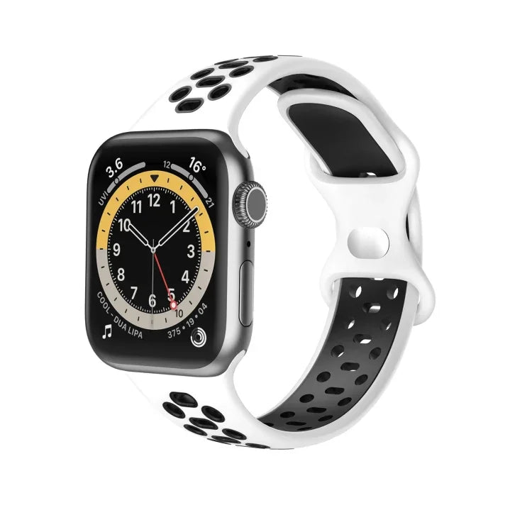 雙色8扣矽膠替換錶帶，適用於 Apple Watch 系列，7 41mm / 6 & SE & 5 & 4 40mm / 3 & 2 & 1 38mm