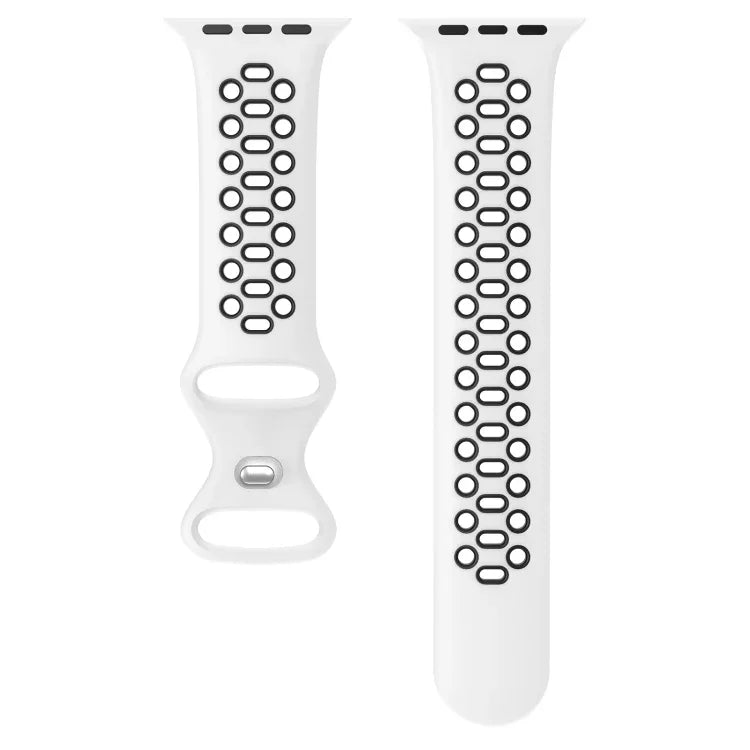 雙色8扣矽膠替換錶帶，適用於 Apple Watch 系列，7 41mm / 6 & SE & 5 & 4 40mm / 3 & 2 & 1 38mm
