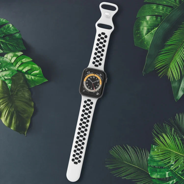 雙色8扣矽膠替換錶帶，適用於 Apple Watch 系列，7 41mm / 6 & SE & 5 & 4 40mm / 3 & 2 & 1 38mm