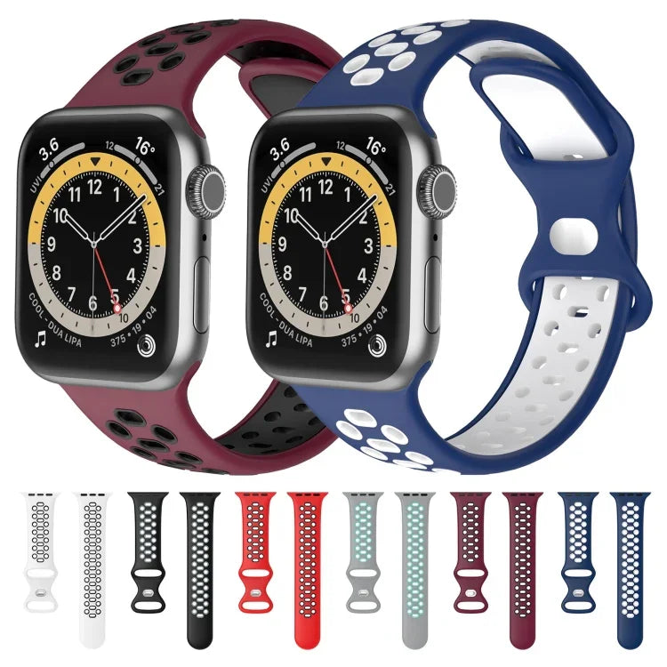 雙色8扣矽膠替換錶帶，適用於 Apple Watch 系列，7 41mm / 6 & SE & 5 & 4 40mm / 3 & 2 & 1 38mm