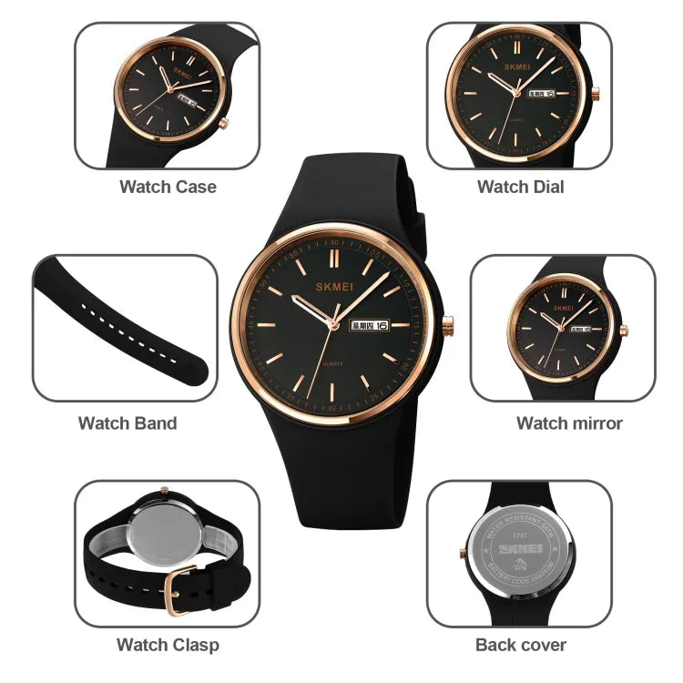 SKMEI 1747 Simple Bar scale Dial Silicone Strap Quartz Watch for Ladies