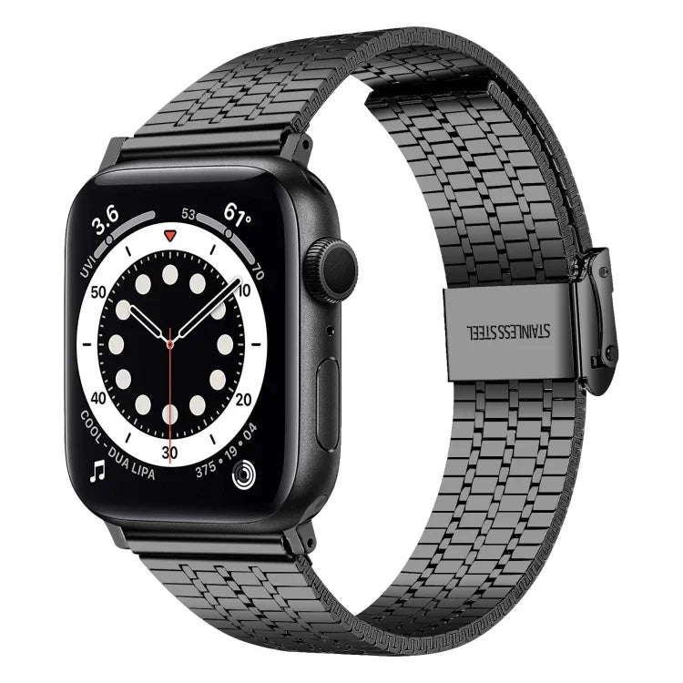 七珠雙安全扣鋼製替換錶帶，適用於 Apple Watch 系列，7 41mm / 6 & SE & 5 & 4 40mm / 3 & 2 & 1 38mm，7 45mm / 6 & SE & 5 & 4 44mm / 3 & 2 & 1 42mm