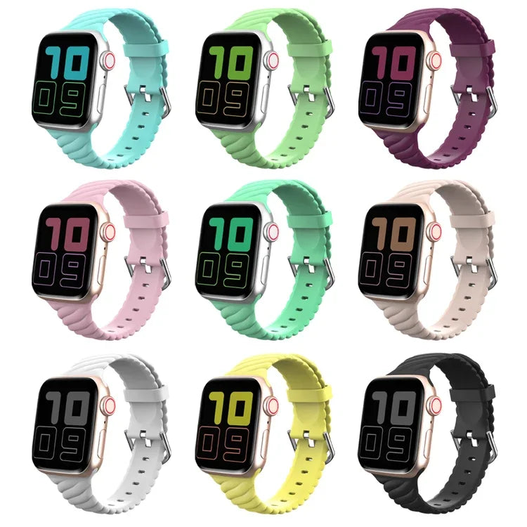 純色扭紋矽膠替換錶帶，適用於 Apple Watch 系列，7 41mm / 6 & SE & 5 & 4 40mm / 3 & 2 & 1 38mm，7 45mm / 6 & SE & 5 & 4 44mm / 3 & 2 & 1 42mm