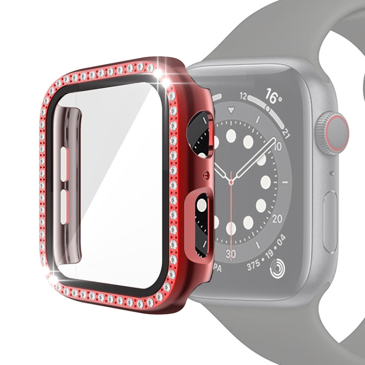 電鍍PC單排鑽石保護殼附鋼化玻璃膜，適用於Apple Watch Series，適用於Apple Watch Series 6 / 5 / 4 / Watch SE 40mm，適用於Apple Watch Series 6 / 5 / 4 / Watch SE 44mm