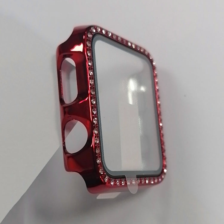 電鍍PC單排鑽石保護殼附鋼化玻璃膜，適用於Apple Watch Series，適用於Apple Watch Series 6 / 5 / 4 / Watch SE 40mm，適用於Apple Watch Series 6 / 5 / 4 / Watch SE 44mm