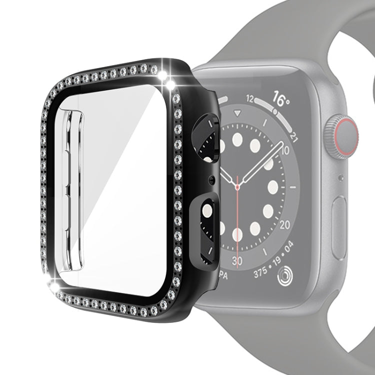 電鍍PC單排鑽石保護殼附鋼化玻璃膜，適用於Apple Watch Series，適用於Apple Watch Series 6 / 5 / 4 / Watch SE 40mm，適用於Apple Watch Series 6 / 5 / 4 / Watch SE 44mm