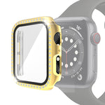 電鍍PC單排鑽石保護殼附鋼化玻璃膜，適用於Apple Watch Series，適用於Apple Watch Series 6 / 5 / 4 / Watch SE 40mm，適用於Apple Watch Series 6 / 5 / 4 / Watch SE 44mm