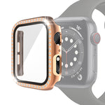 電鍍PC單排鑽石保護殼附鋼化玻璃膜，適用於Apple Watch Series，適用於Apple Watch Series 6 / 5 / 4 / Watch SE 40mm，適用於Apple Watch Series 6 / 5 / 4 / Watch SE 44mm