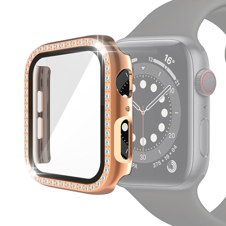 電鍍PC單排鑽石保護殼附鋼化玻璃膜，適用於Apple Watch Series，適用於Apple Watch Series 6 / 5 / 4 / Watch SE 40mm，適用於Apple Watch Series 6 / 5 / 4 / Watch SE 44mm