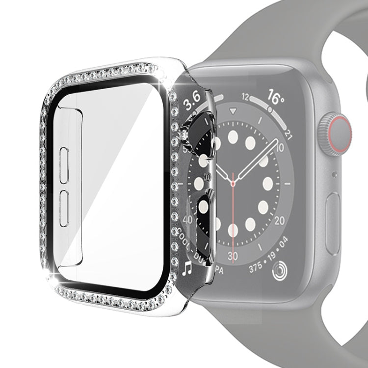 電鍍PC單排鑽石保護殼附鋼化玻璃膜，適用於Apple Watch Series，適用於Apple Watch Series 6 / 5 / 4 / Watch SE 40mm，適用於Apple Watch Series 6 / 5 / 4 / Watch SE 44mm