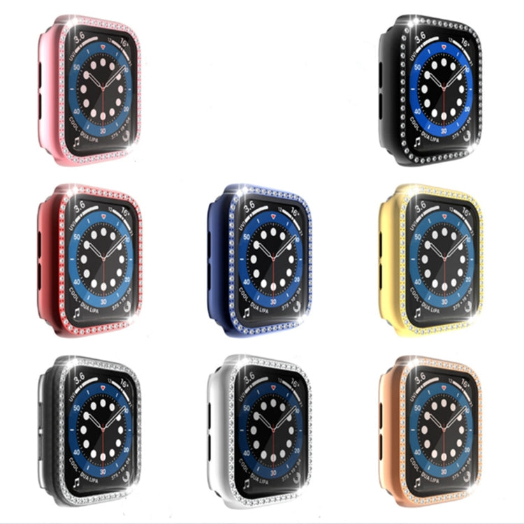 電鍍PC單排鑽石保護殼附鋼化玻璃膜，適用於Apple Watch Series，適用於Apple Watch Series 6 / 5 / 4 / Watch SE 40mm，適用於Apple Watch Series 6 / 5 / 4 / Watch SE 44mm