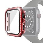 電鍍PC單排鑽石保護殼附鋼化玻璃膜，適用於Apple Watch Series，適用於Apple Watch Series 6 / 5 / 4 / Watch SE 40mm，適用於Apple Watch Series 6 / 5 / 4 / Watch SE 44mm