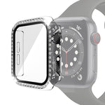 電鍍PC單排鑽石保護殼附鋼化玻璃膜，適用於Apple Watch Series，適用於Apple Watch Series 6 / 5 / 4 / Watch SE 40mm，適用於Apple Watch Series 6 / 5 / 4 / Watch SE 44mm
